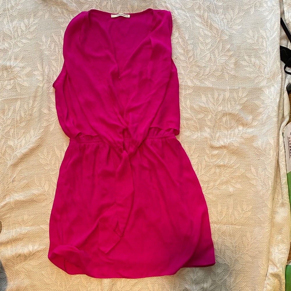 Women's Sleeveless V-Neck Fuchsia Dress